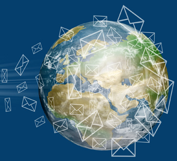 Planet Earth with emails being sent by Creativa Promotions
